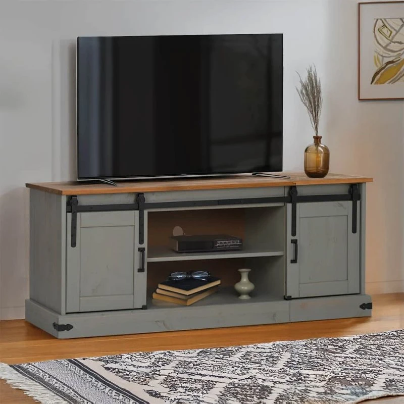 vidaXL Halden 2 skydedøre 150x40x60 cm massivt træ grå