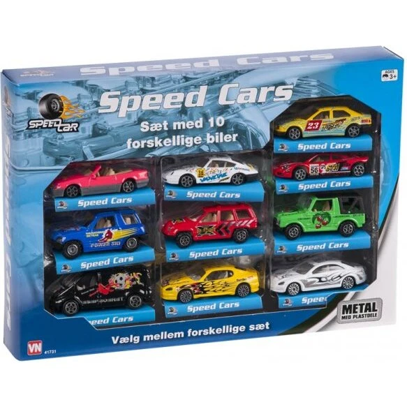 SPEED sæt med 10 metalbiler – personbiler eller politi/brand/militær (41731)