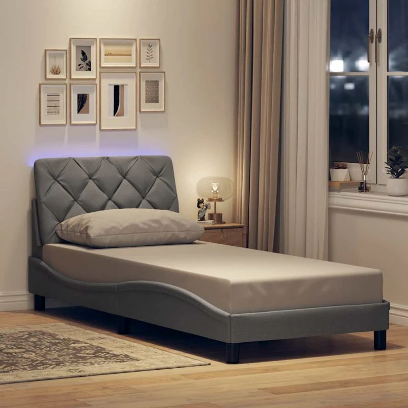 vidaXL Sengeramme med LED 90x190 cm lysegrå