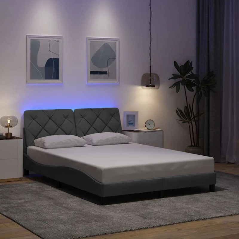 vidaXL Sengeramme med LED 140x200 cm lysegrå