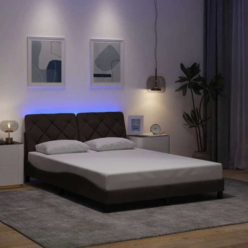 vidaXL Sengeramme med LED 140x200 cm mørkebrun