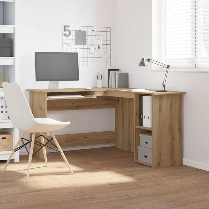 vidaXL Hjørneskrivebord 120x140x75 cm Konstrueret Træ Artisan Egetræ