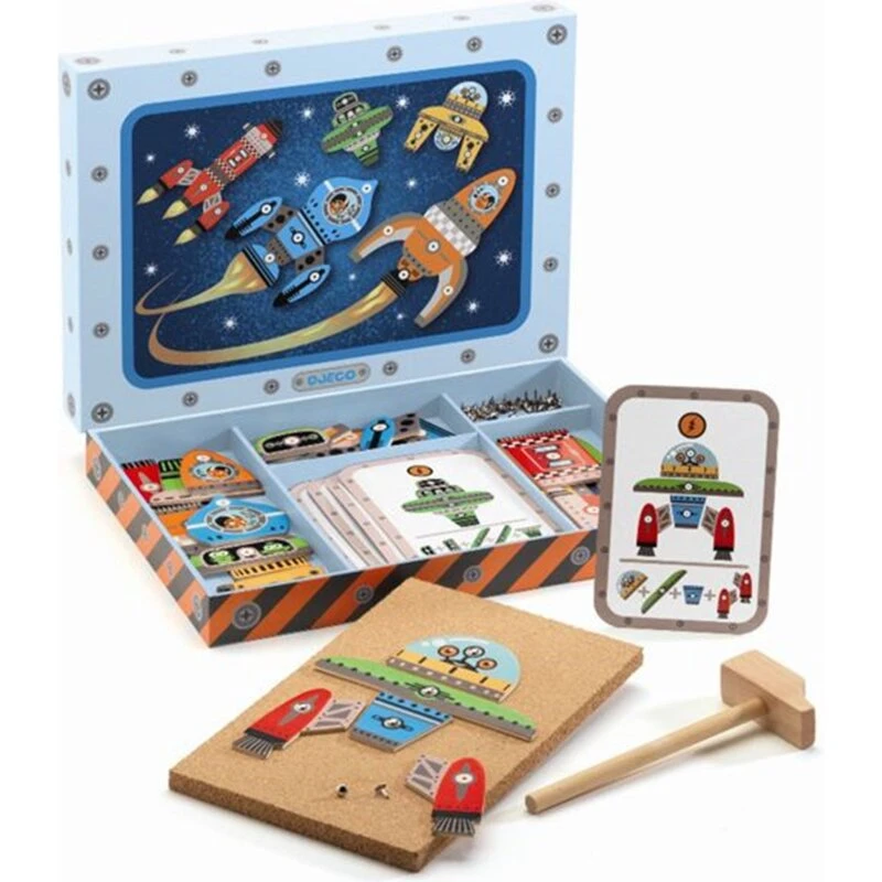 Djeco Hammer- og sømbræt – Rumskibe (30 x 22 cm)