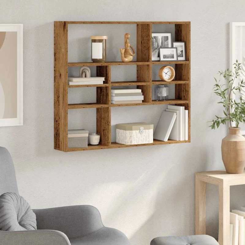 vidaXL Vægreol 90x16x78 cm Konstrueret Træ Antikt Træ