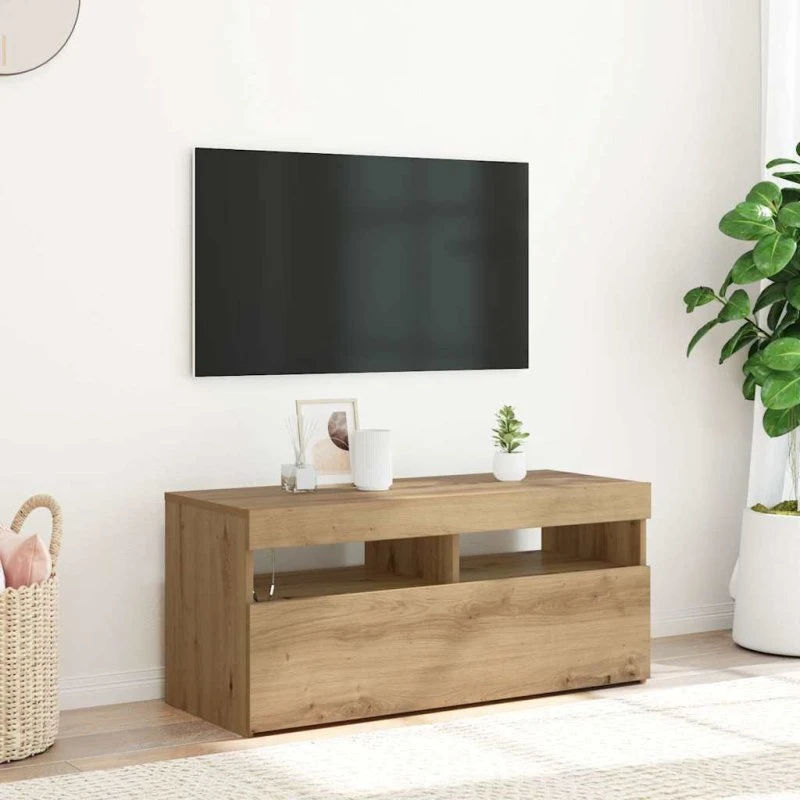vidaXL Tv-bord 90x35x40 cm med LED-lys i konstrueret træ
