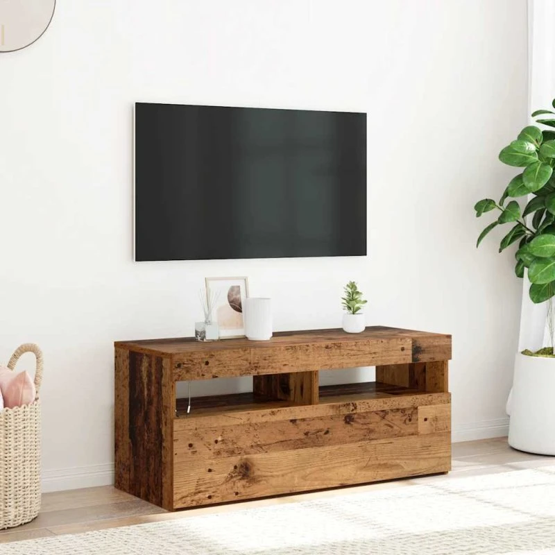 vidaXL Tv-bord 90x35x40 cm med LED-lys i konstrueret træ, antikt træ
