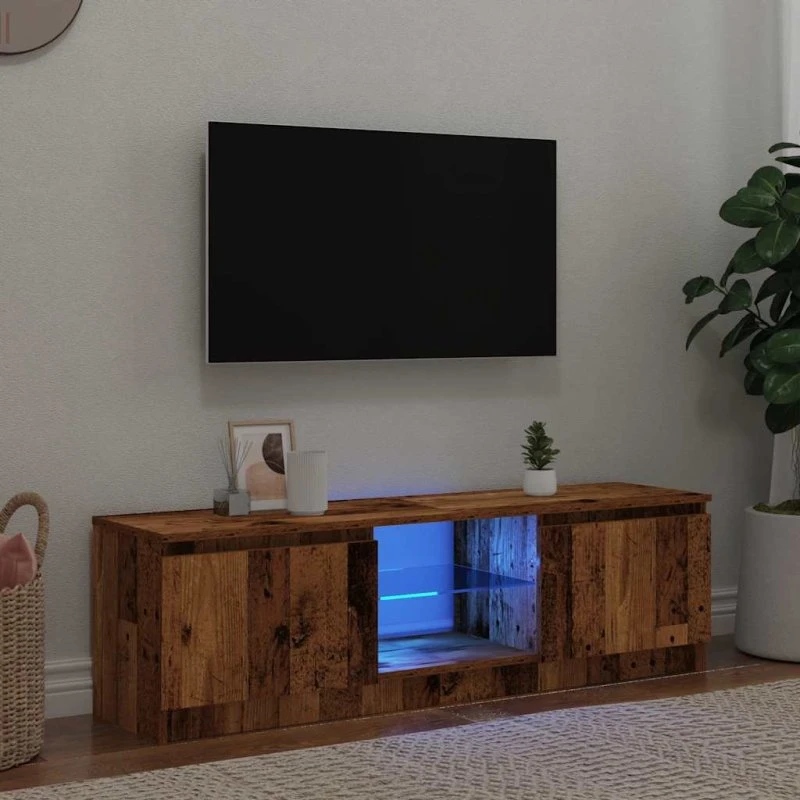 vidaXL Tv-bord m. LED-lys 120x30x36 cm konstrueret træ antikt træ