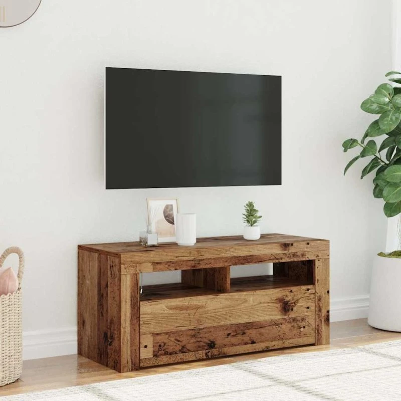 vidaXL Tv-bord 90x35x40 cm konstrueret træ med LED-lys