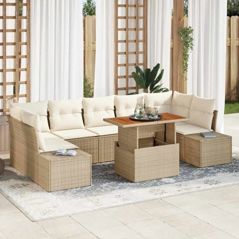 vidaXL Have Spisebordssæt 8 stk Beige og Creme 100 x 55 x 73 cm