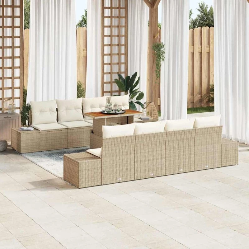 vidaXL Have Spisebordssæt 9 del, Beige og Creme, 100 x 55 x 73 cm