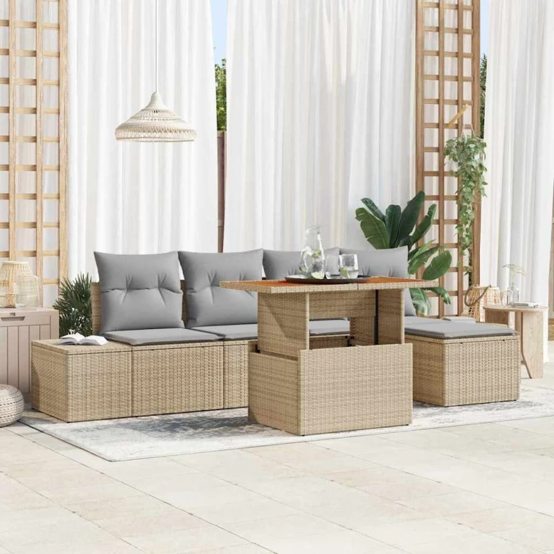 vidaXL Have Spisebordssæt 6 stk Beige og Grå