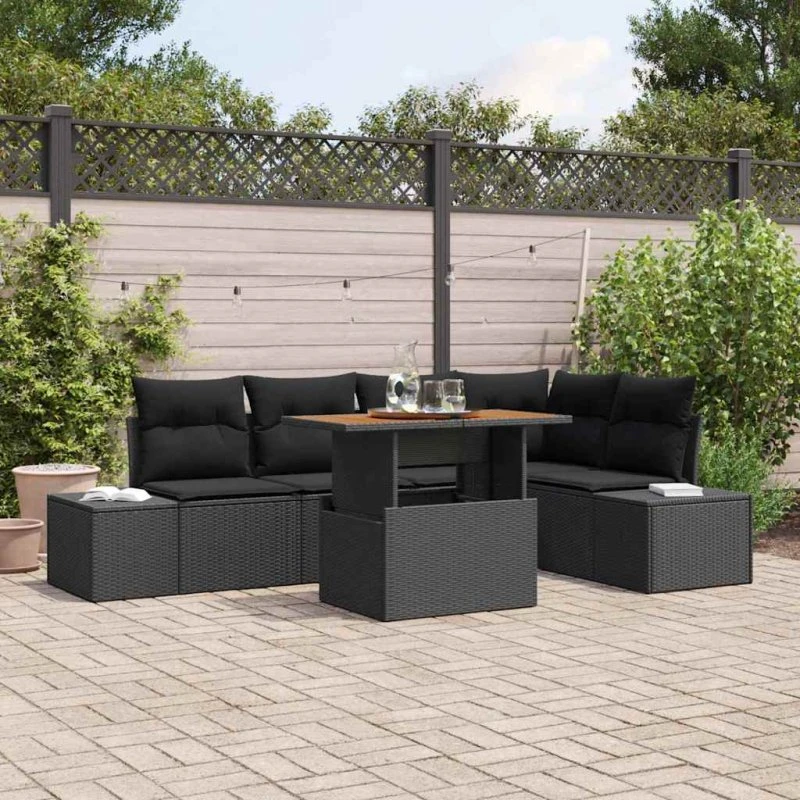 vidaXL Have Spisebordssæt 6 stk Sort og Brunt 100 x 55 x 73 cm