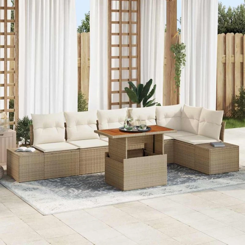vidaXL Have Spisebordssæt 7 stk Beige/Creme