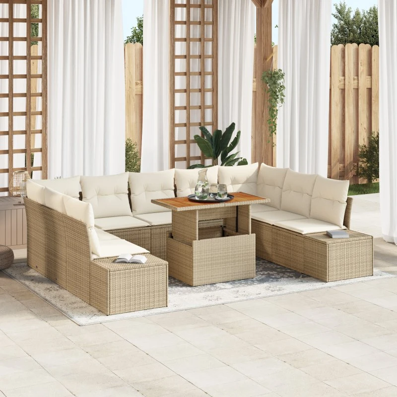 Have Spisebordssæt 10 Dele Beige og Creme 100x55x73 cm