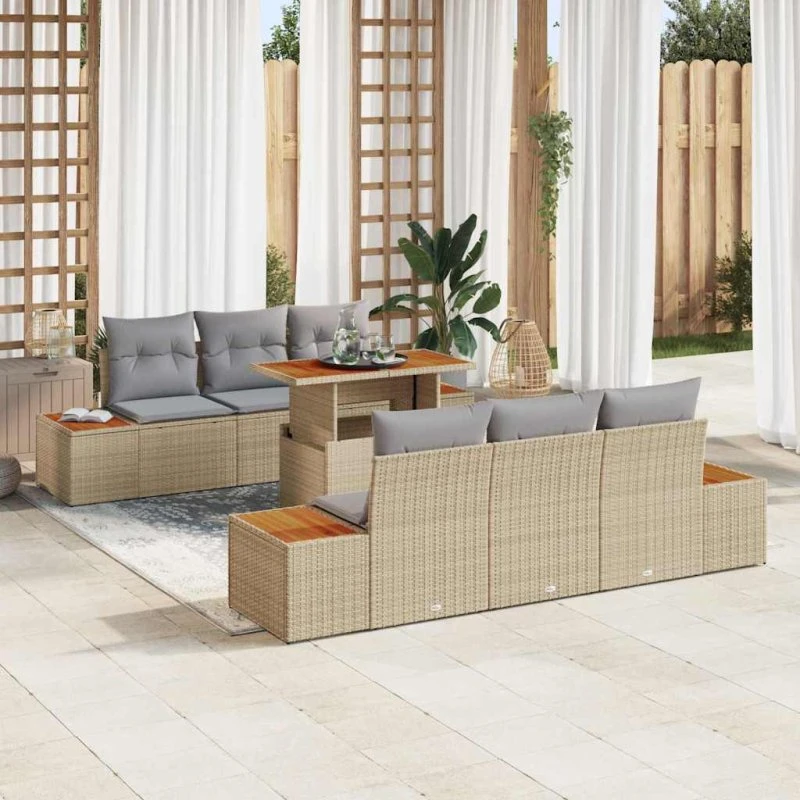 vidaXL Have Spisebordssæt 7 stk Beige og Grå 100 x 55 x 73 cm