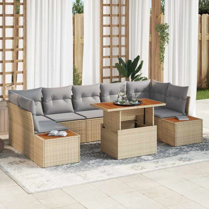 vidaXL Have Spisebordssæt 8 del, beige og grå, 100 x 55 x 73 cm