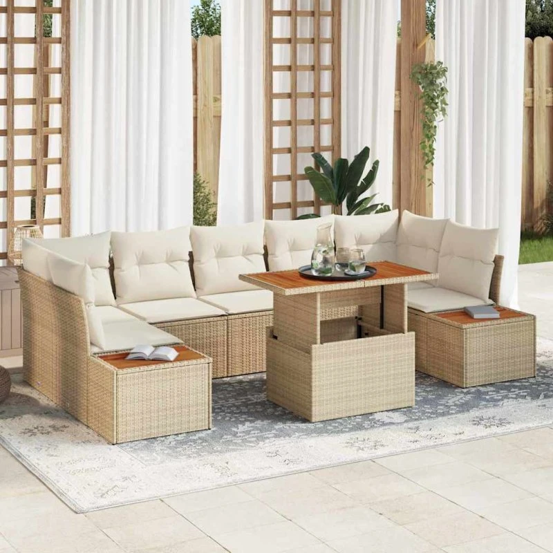 vidaXL Have Spisebordssæt 8 dele Beige og Creme 100 x 55 x 73 cm