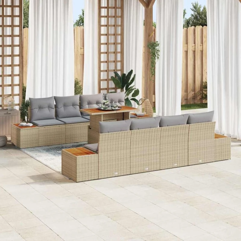 vidaXL Have Spisebordssæt 9 del 100 x 55 x 73 cm Beige og Grå