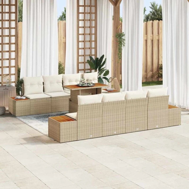 vidaXL Have Spisebordssæt 9 dele Beige og Creme 100 x 55 x 73 cm