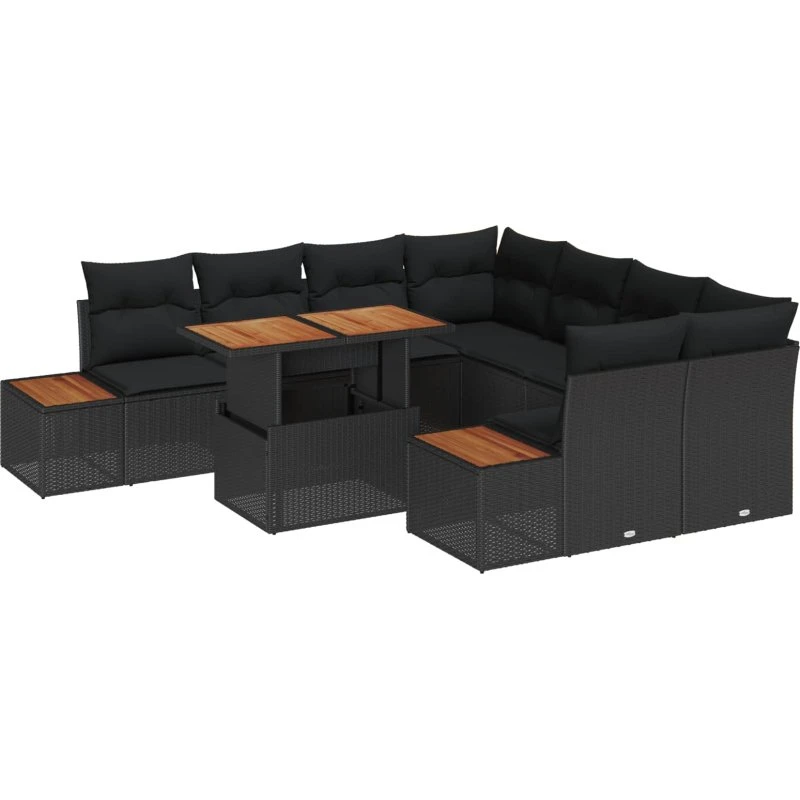 vidaXL Have Spisebordssæt 9 stk Sort og Brunt 100 x 55 x 73 cm