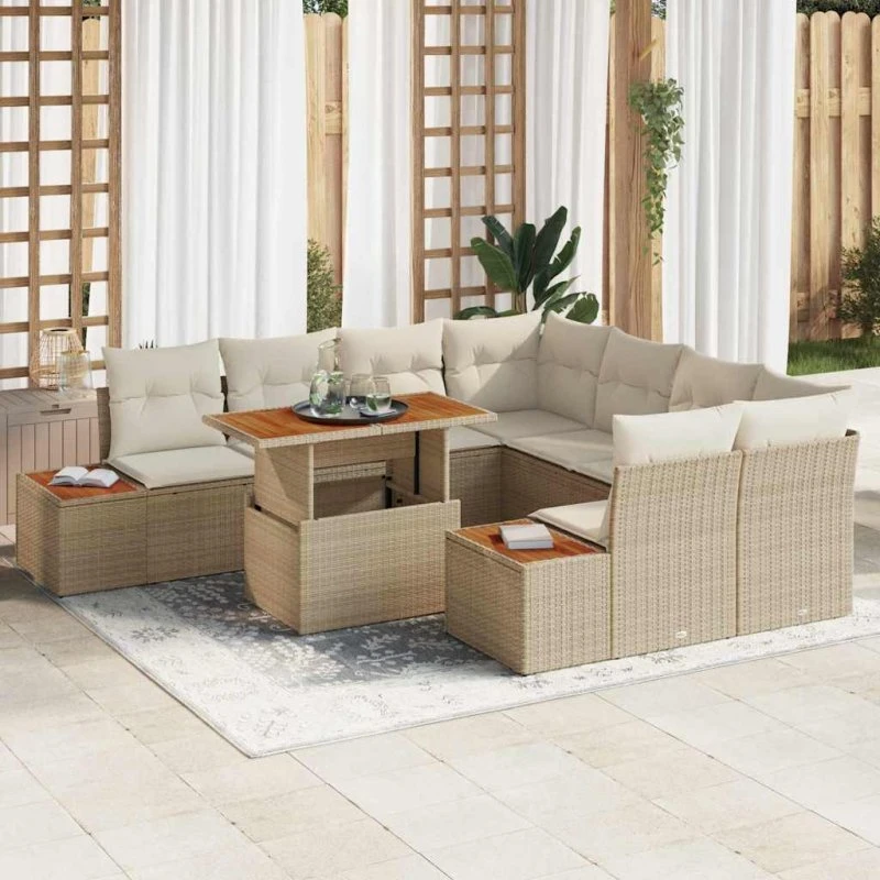 vidaXL Have Spisebordssæt 9 deler Beige og Creme 100 x 55 x 73 cm