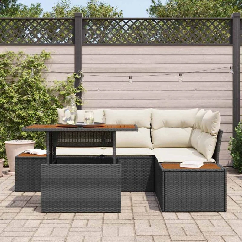 vidaXL Have Spisebordssæt 5 dels Sort og Beige 100 x 55 x 73 cm