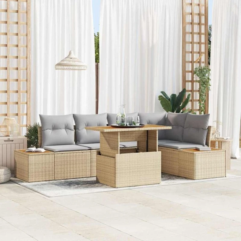 vidaXL Have Spisebordssæt 6-del, Beige og Grå, 100 x 55 x 73 cm