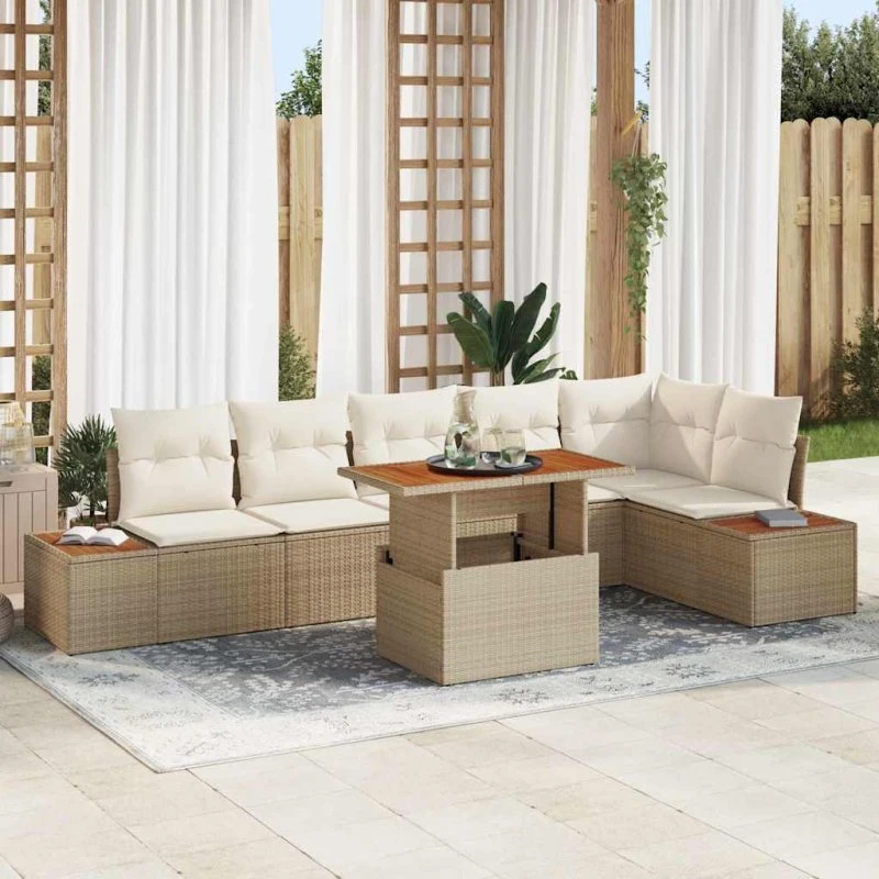 vidaXL Have Spisebordssæt 7 deler Beige og Creme 100 x 55 x 73 cm