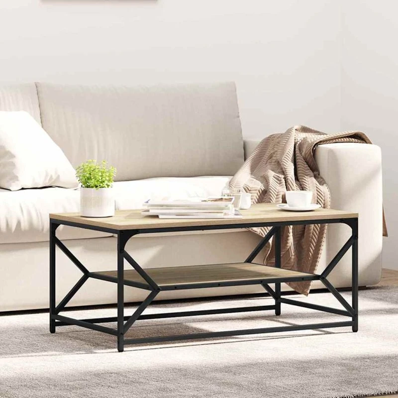 vidaXL Sofabord Sonoma-eg 90 x 50 x 40 cm, stål og ingeniørtræ