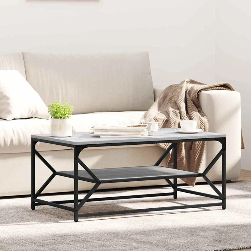 vidaXL Sofabord Grå Sonoma 90x50x40 cm Ingeniørtræ og Stål