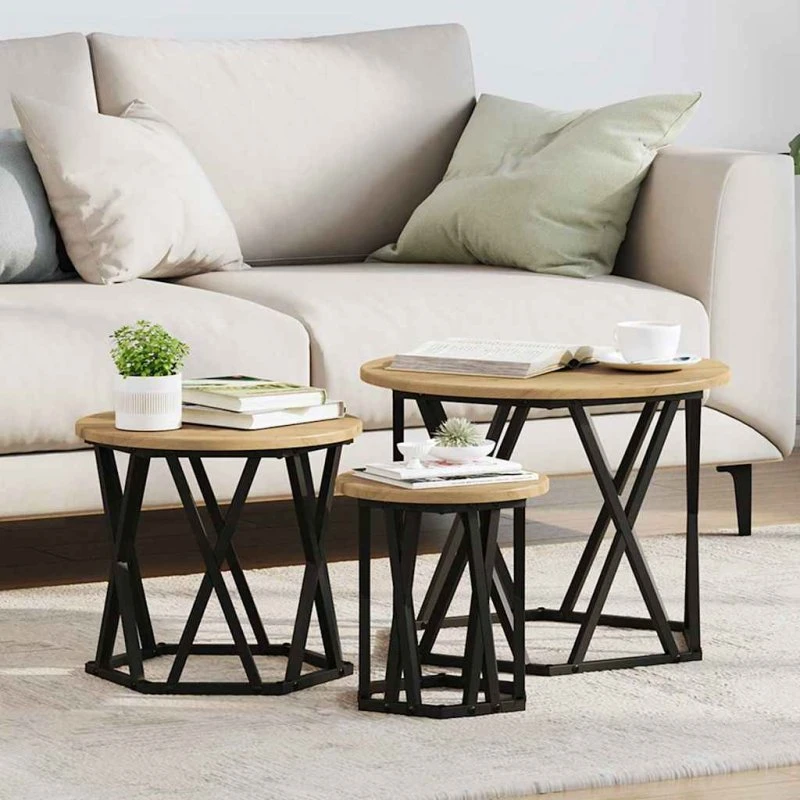 vidaXL Nesting Sidebord 3 stk, Artisan Egetræ, 53 x 53 x 40 cm