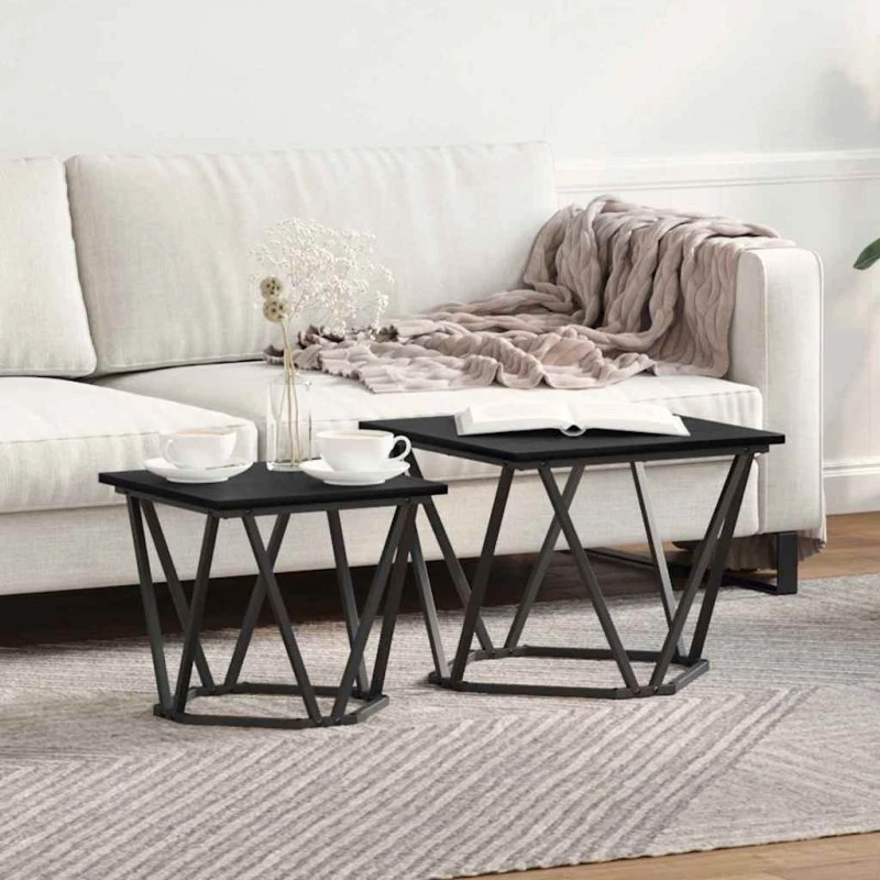 vidaXL Sidebordssæt 2 stk, Sort, 50 x 50 x 40 cm, Ingeniørtræ og stål