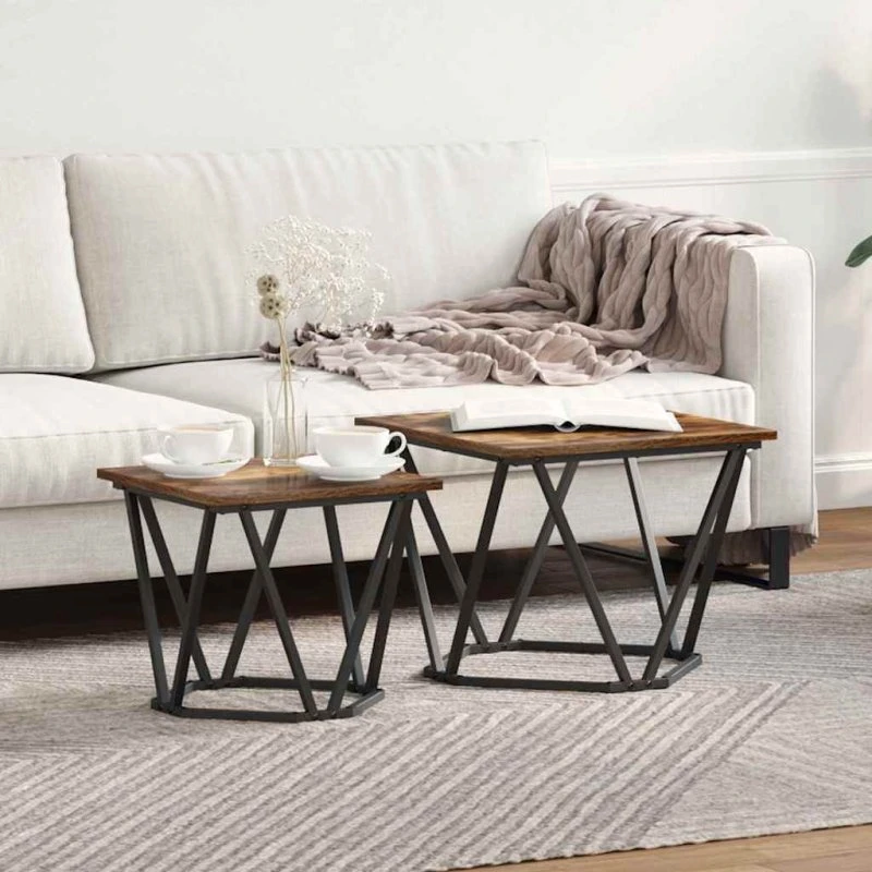 vidaXL Sidebordssæt 2 stk Røget eg 50 x 50 x 40 cm Ingeniørtræ og stål