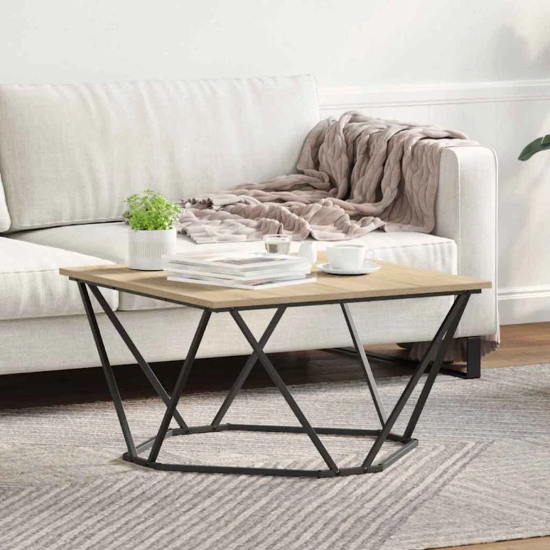 vidaXL Sofabord Sonoma-eg 80x80x45 cm, Ingeniørtræ og stål