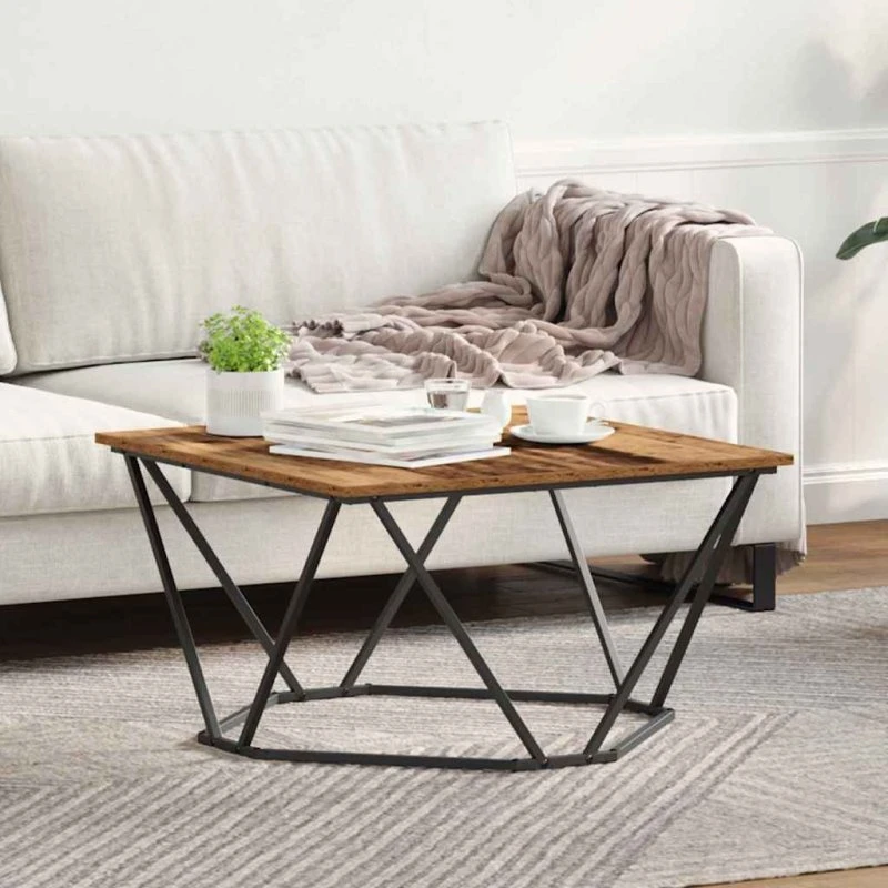 vidaXL Sofabord Gammelt Træ 80x80x45 cm, Ingeniørtræ og Stål