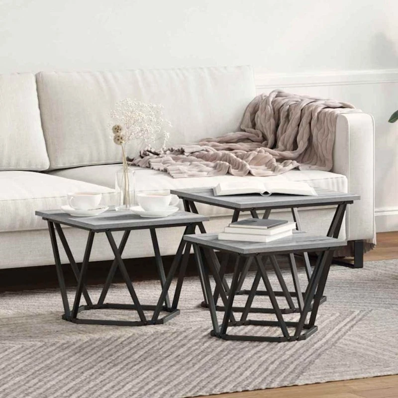 vidaXL Sofabord 3 stk Grå Sonoma-eg 50 x 50 x 40 cm