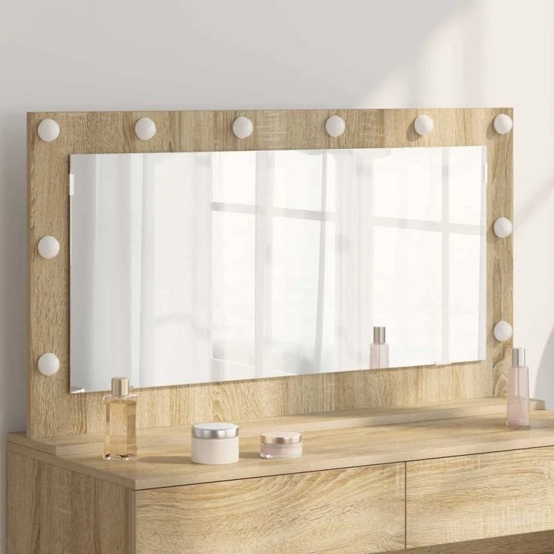 vidaXL Vaskeskab Spejl Sonoma 100 x 55 x 18 cm med LED-strimmelys
