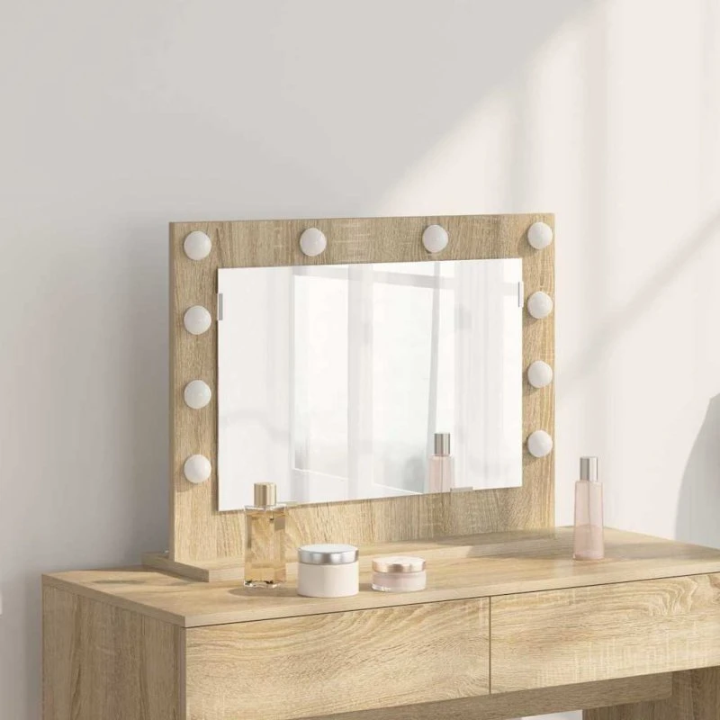 vidaXL Vaskeskab Spejl Sonoma Eg 60 x 45 x 18 cm med LED-strimmelys
