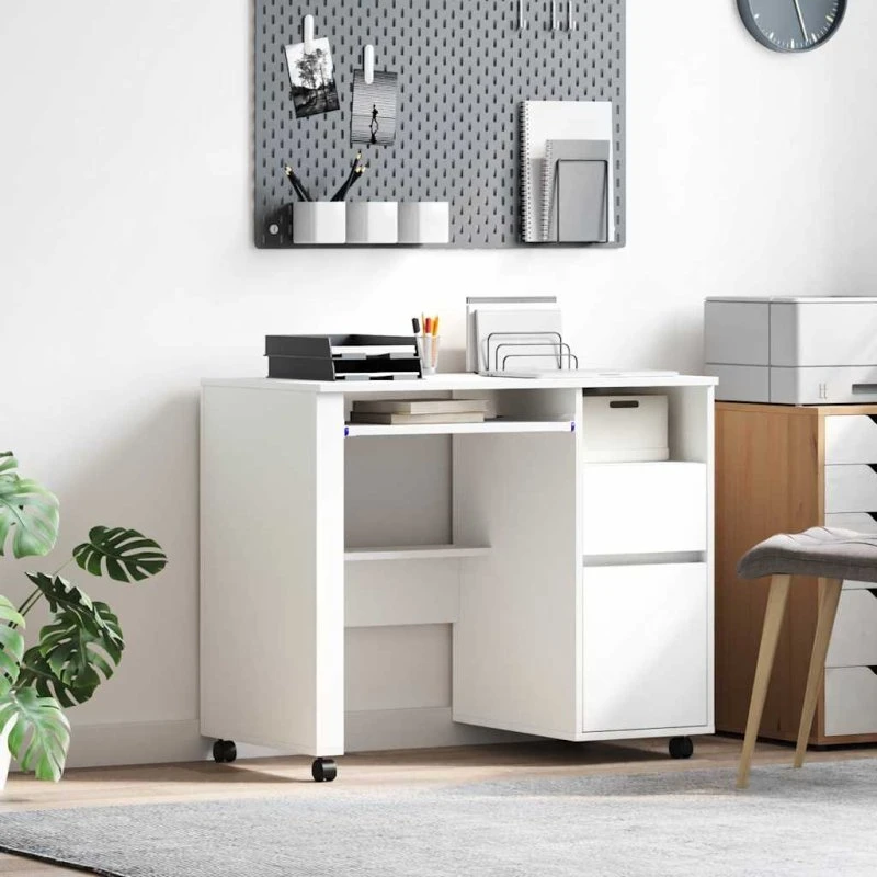 vidaXL Skrivebord med Hjul Hvid 91 x 50 x 77 cm Konstrueret Træ