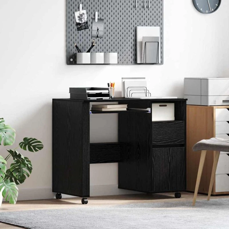 vidaXL Skrivebord med Hjul Sort 91 x 50 x 77 cm Konstrueret Træ
