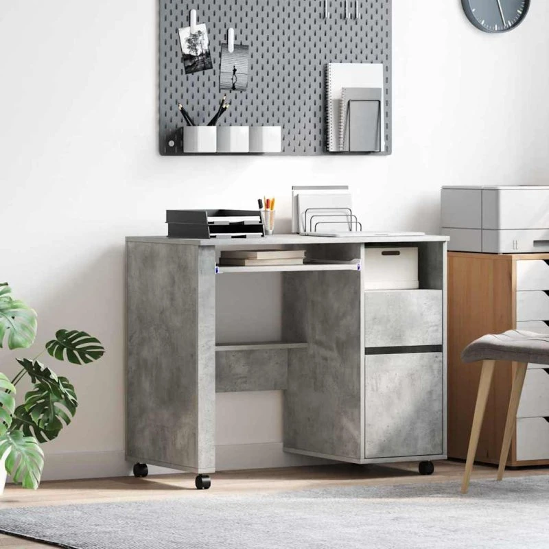 vidaXL Skrivebord med Hjul Beton Grå 91 x 50 x 77 cm