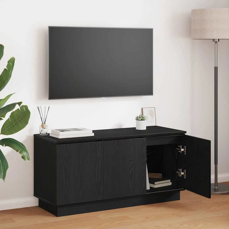 vidaXL TV-skab Sort 100 x 38 x 49 cm Konstrueret træ med LED