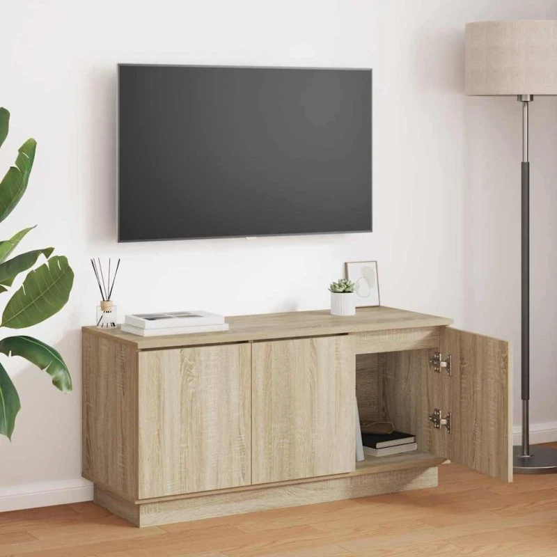 vidaXL TV-skab Sonoma eg 100 x 38 x 49 cm i konstrueret træ med LED-belysning