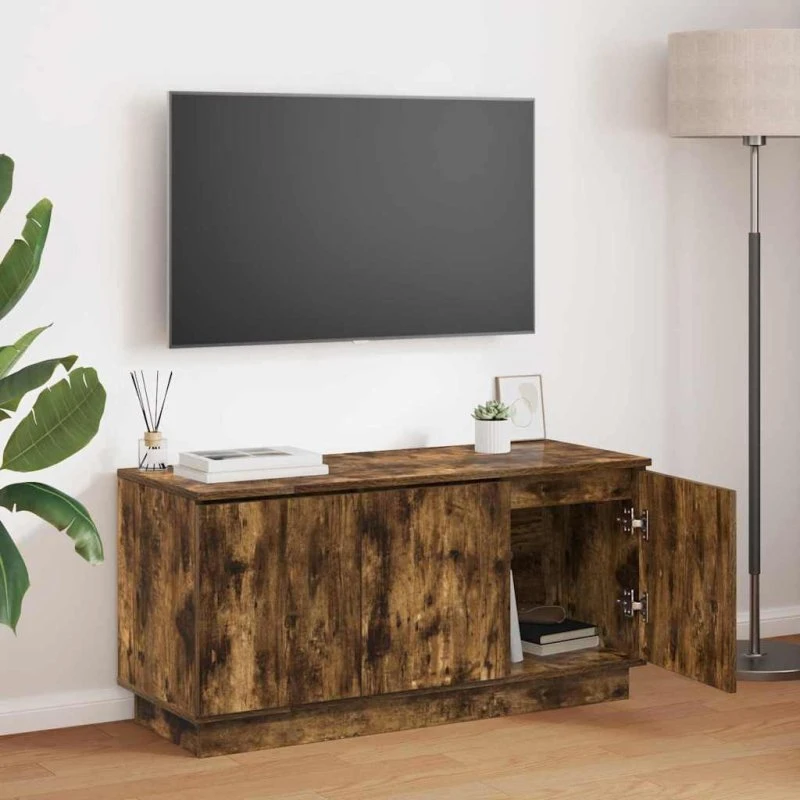 vidaXL Røget Eg TV-skab 100 x 38 x 49 cm Konstrueret Træ med LED