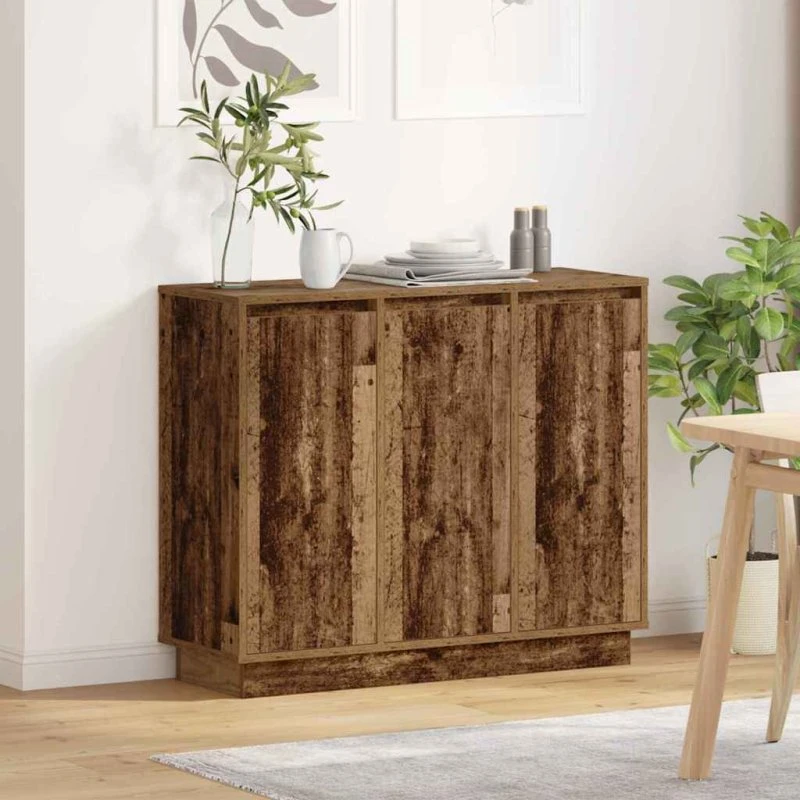 vidaXL LED Sideboard Gammelt Træ 90x32x75 cm