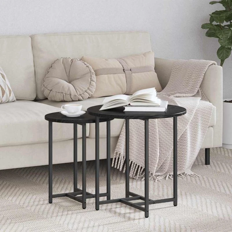 vidaXL Sidebordssæt 2 stk, Sort Eg, 50 x 50 x 50 cm