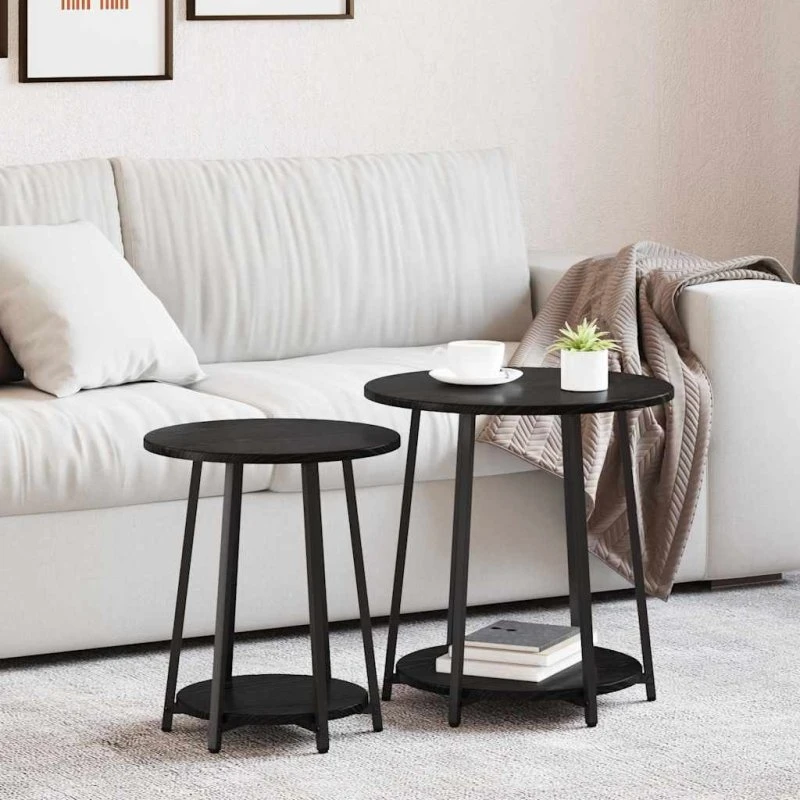 vidaXL Sidebordssæt 2 stk, Sort Eg, 50 x 50 x 51 cm