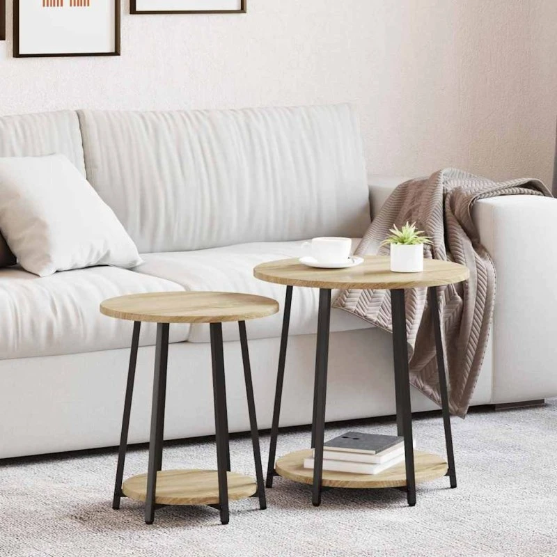 vidaXL Sidebordssæt 2 stk Sonoma Eg og Sort 50 x 50 x 51 cm
