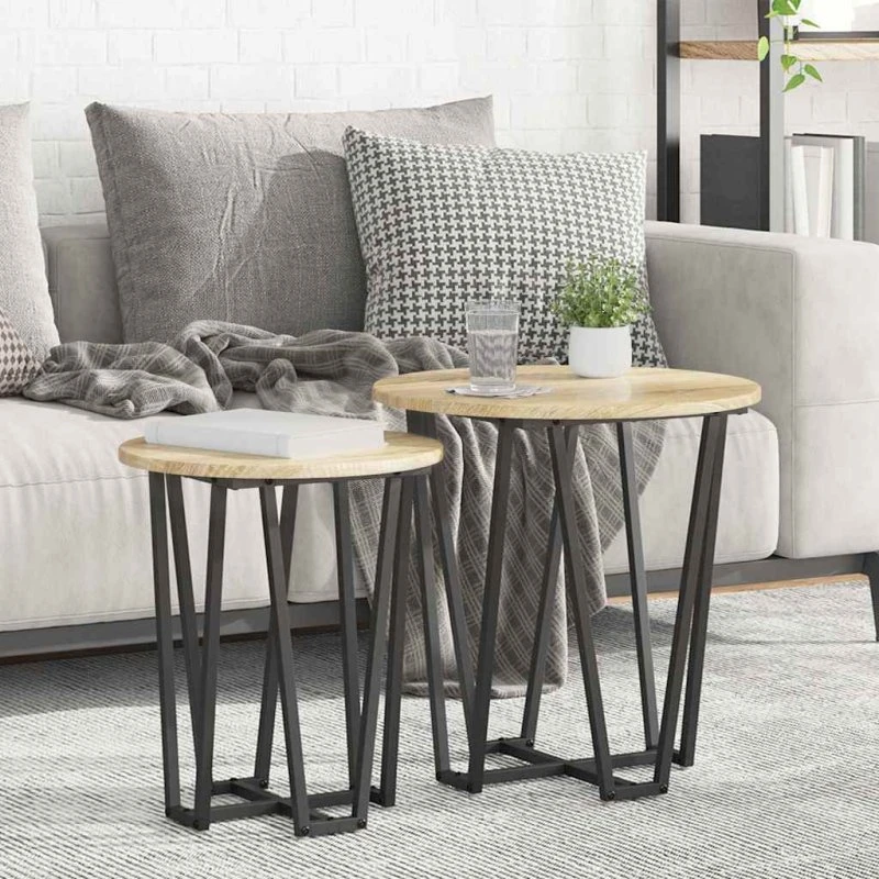 vidaXL Sidebordssæt 2 stk Sonoma Eg og Sort 50 x 50 x 50,5 cm