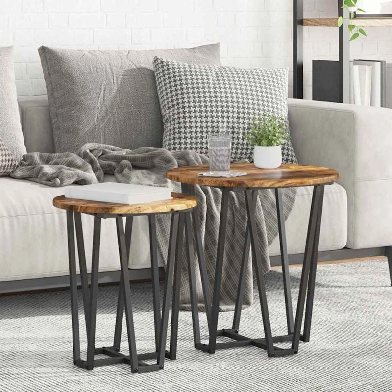 vidaXL Sidebordssæt 2 stk Røget Eg og Sort 50 x 50 x 50,5 cm